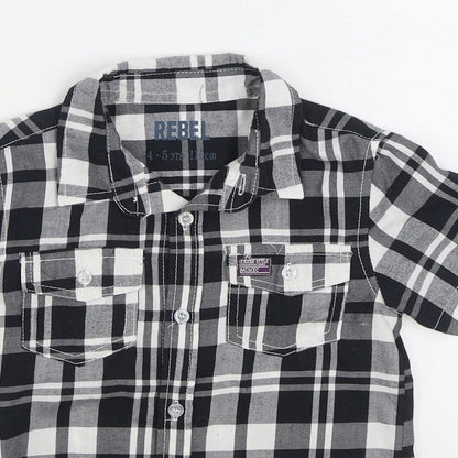 Rebel Boys Black Plaid 100% Cotton Basic Button-Up Size 4-5 Years Collared Button