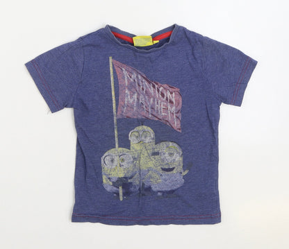 Rebel Boys Blue 100% Cotton Basic T-Shirt Size 4-5 Years Round Neck Pullover - Minions