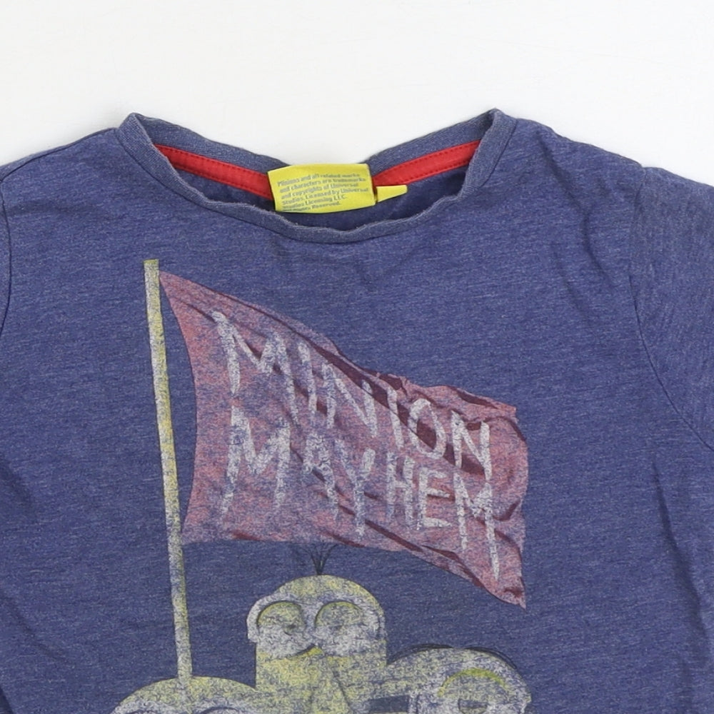 Rebel Boys Blue 100% Cotton Basic T-Shirt Size 4-5 Years Round Neck Pullover - Minions