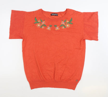 Rant & Rave Womens Orange Round Neck Floral Viscose Pullover Jumper Size L