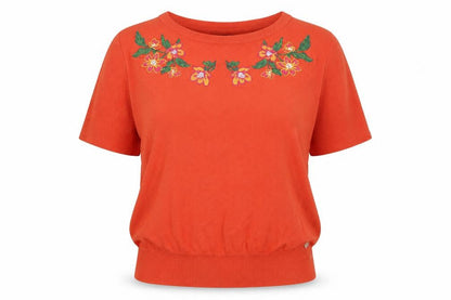 Rant & Rave Womens Orange Round Neck Floral Viscose Pullover Jumper Size L