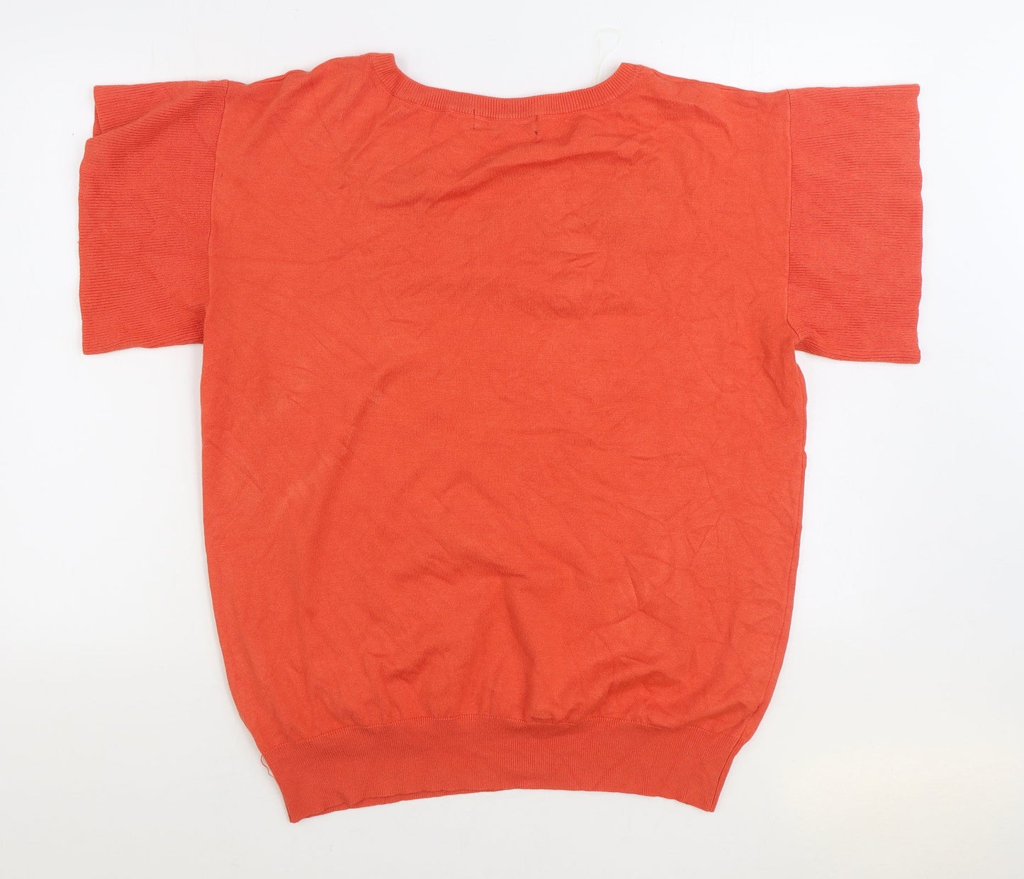 Rant & Rave Womens Orange Round Neck Floral Viscose Pullover Jumper Size L