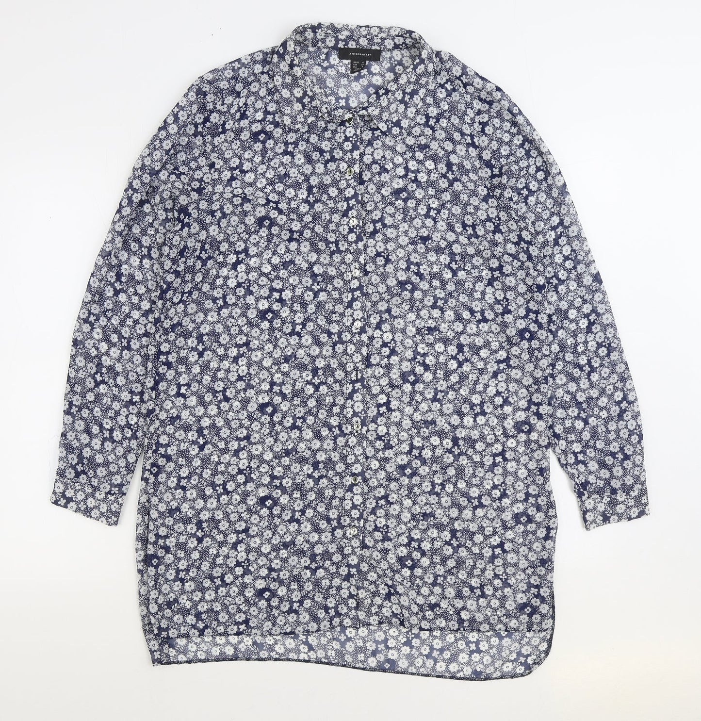 Womens UK Size 14 Atmosphere Blue Basic Button-Up