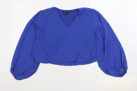 Blue Vanilla Womens Blue Polyester Cropped Blouse Size M V-Neck