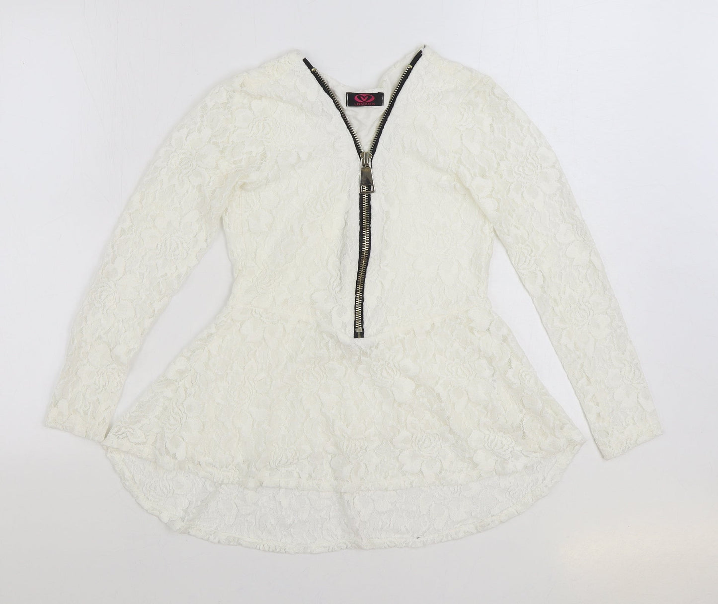 V London Womens White Polyester Basic Blouse Size S V-Neck