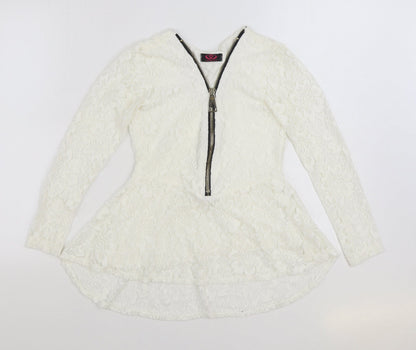 V London Womens White Polyester Basic Blouse Size S V-Neck