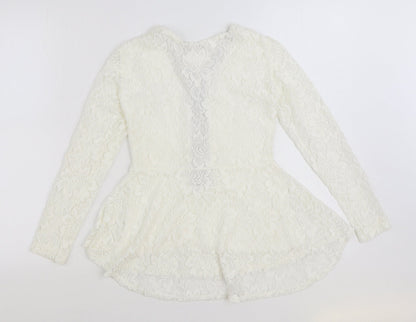 V London Womens White Polyester Basic Blouse Size S V-Neck