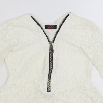 V London Womens White Polyester Basic Blouse Size S V-Neck