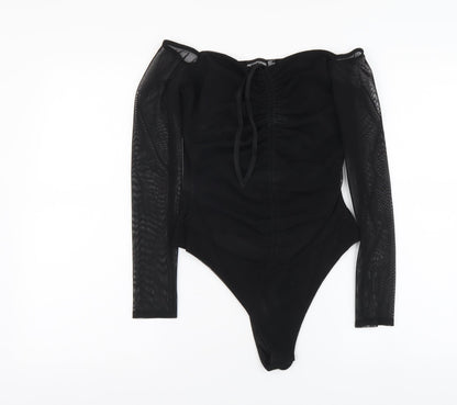 PRETTYLITTLETHING Womens Black Polyester Bodysuit One-Piece Size 12 Snap