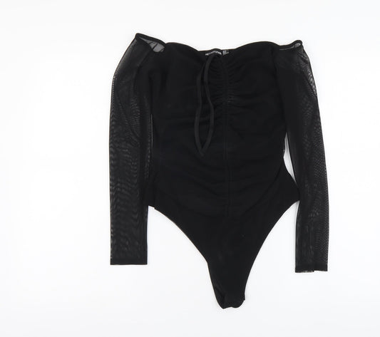 PRETTYLITTLETHING Womens Black Polyester Bodysuit One-Piece Size 12 Snap