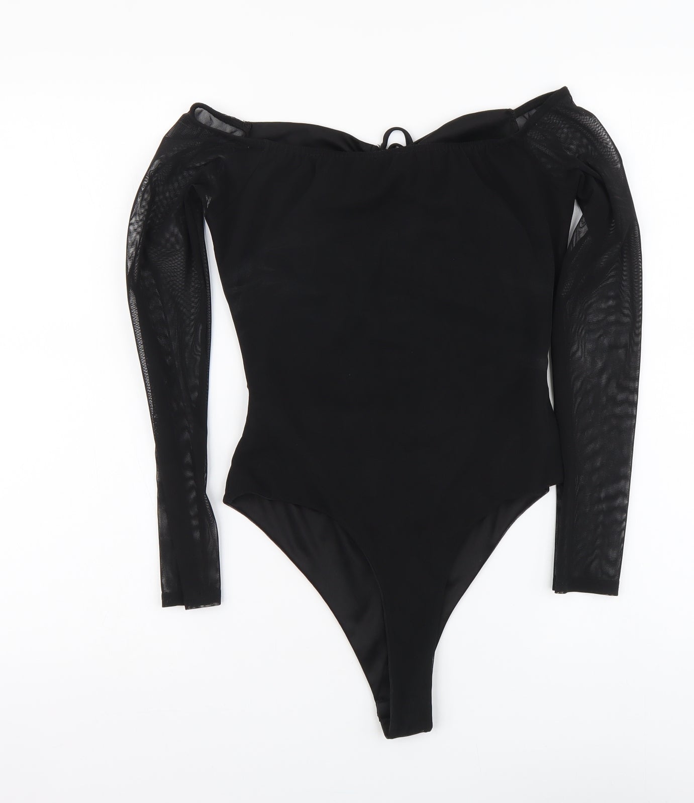 PRETTYLITTLETHING Womens Black Polyester Bodysuit One-Piece Size 12 Snap