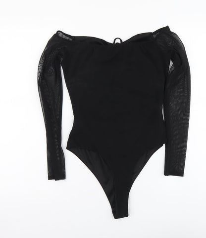 PRETTYLITTLETHING Womens Black Polyester Bodysuit One-Piece Size 12 Snap