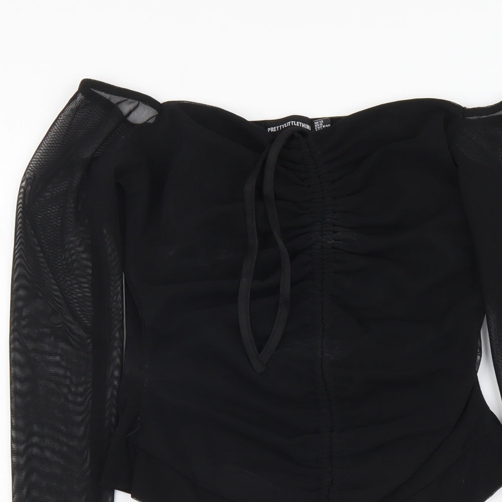 PRETTYLITTLETHING Womens Black Polyester Bodysuit One-Piece Size 12 Snap