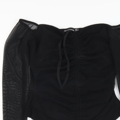 PRETTYLITTLETHING Womens Black Polyester Bodysuit One-Piece Size 12 Snap