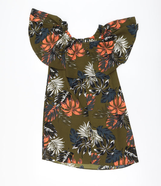 Peacocks Womens Green Floral Polyester A-Line Size 8 Square Neck Pullover