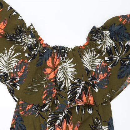Peacocks Womens Green Floral Polyester A-Line Size 8 Square Neck Pullover