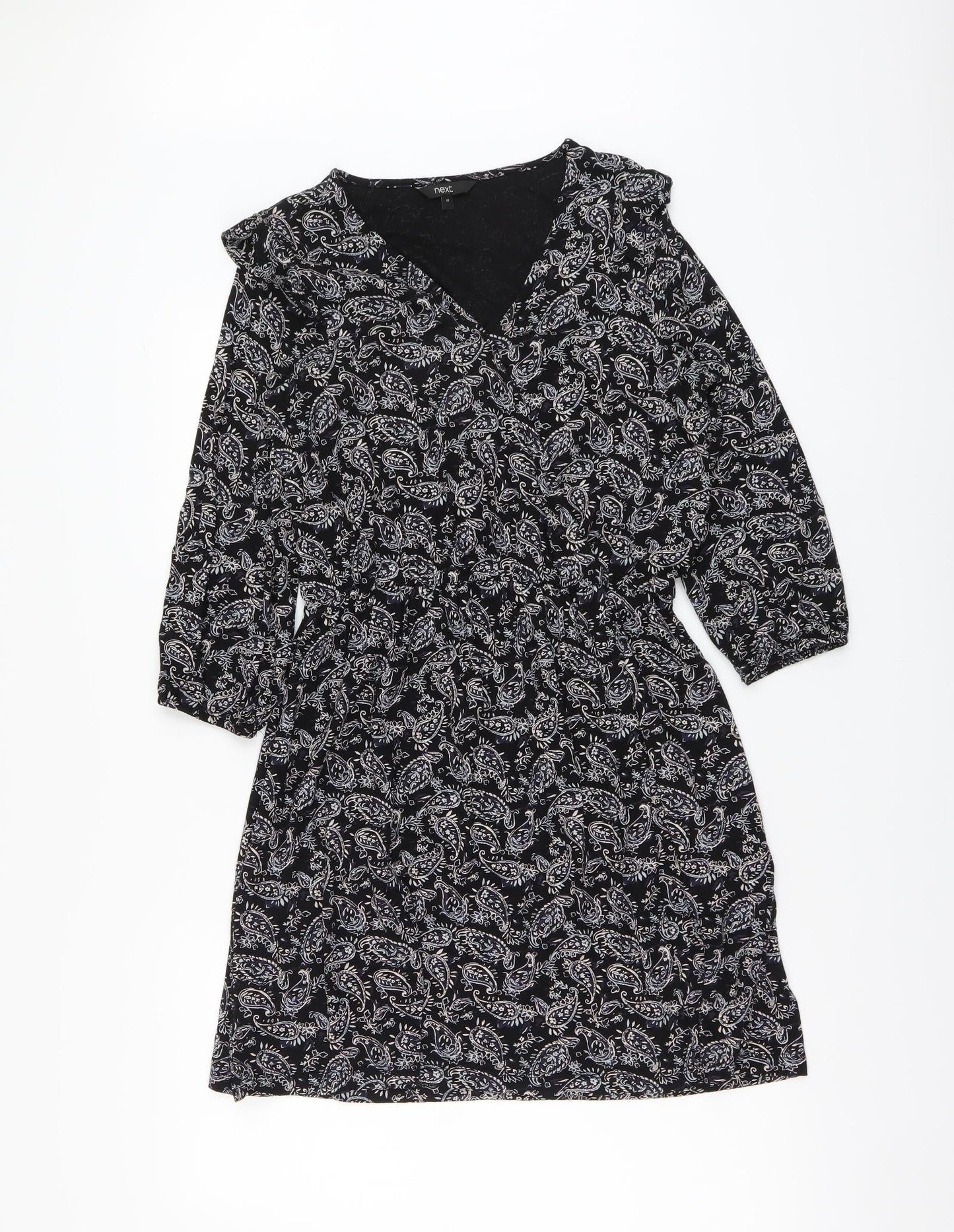 NEXT Womens Black Paisley Viscose A-Line Size 10 V-Neck Pullover