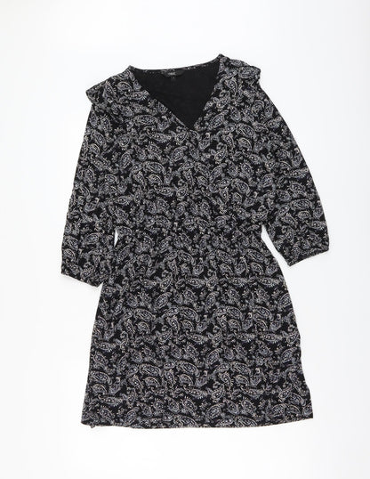 NEXT Womens Black Paisley Viscose A-Line Size 10 V-Neck Pullover