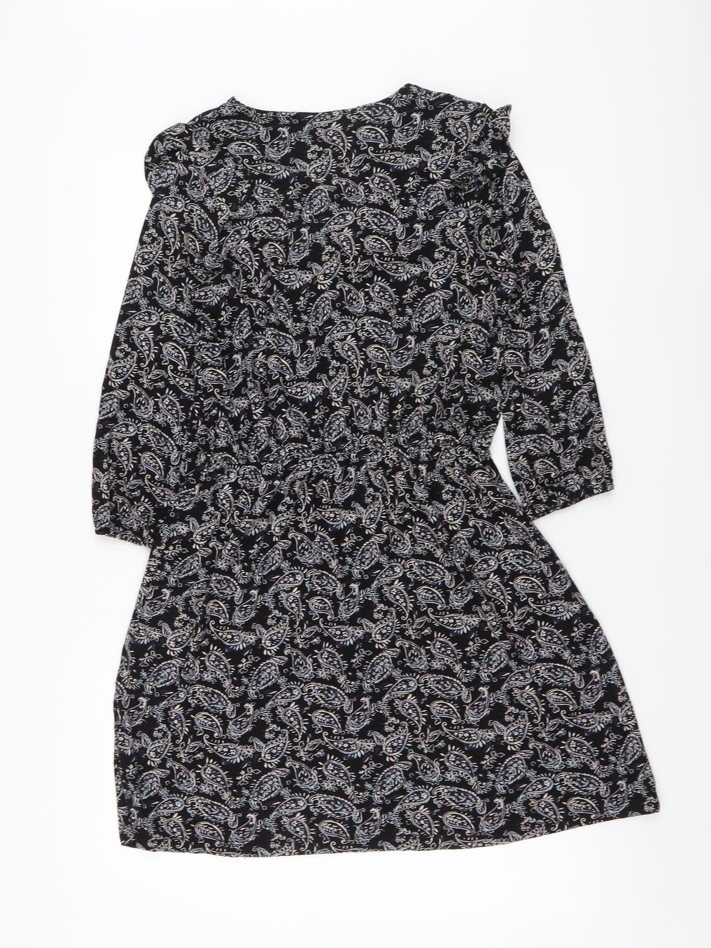 NEXT Womens Black Paisley Viscose A-Line Size 10 V-Neck Pullover