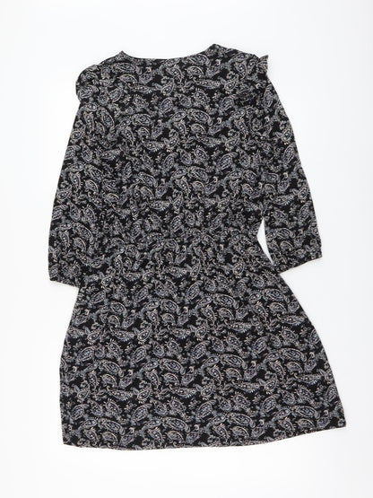 NEXT Womens Black Paisley Viscose A-Line Size 10 V-Neck Pullover