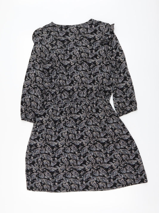 NEXT Womens Black Paisley Viscose A-Line Size 10 V-Neck Pullover