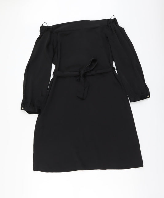 Peacocks Womens Black Polyester A-Line Size 8 Off the Shoulder Pullover