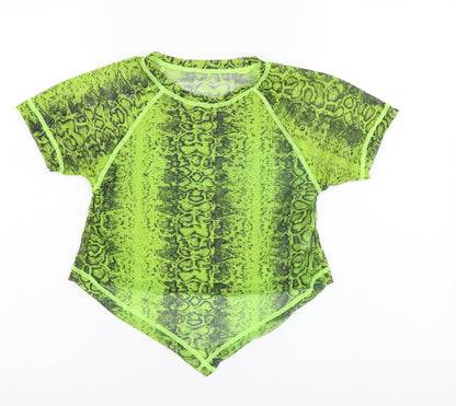 SheIn Womens Green Animal Print Polyester Cropped T-Shirt Size S Round Neck - Snake pattern