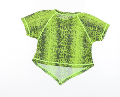 SheIn Womens Green Animal Print Polyester Cropped T-Shirt Size S Round Neck - Snake pattern