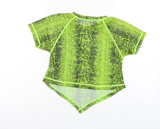 SheIn Womens Green Animal Print Polyester Cropped T-Shirt Size S Round Neck - Snake pattern