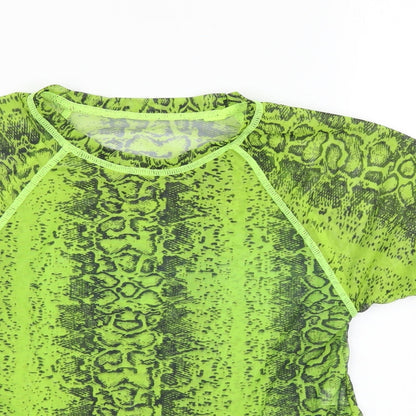 SheIn Womens Green Animal Print Polyester Cropped T-Shirt Size S Round Neck - Snake pattern