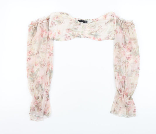 I SAW IT FIRST Womens Pink Floral Polyester Cropped Blouse Size 14 Sweetheart