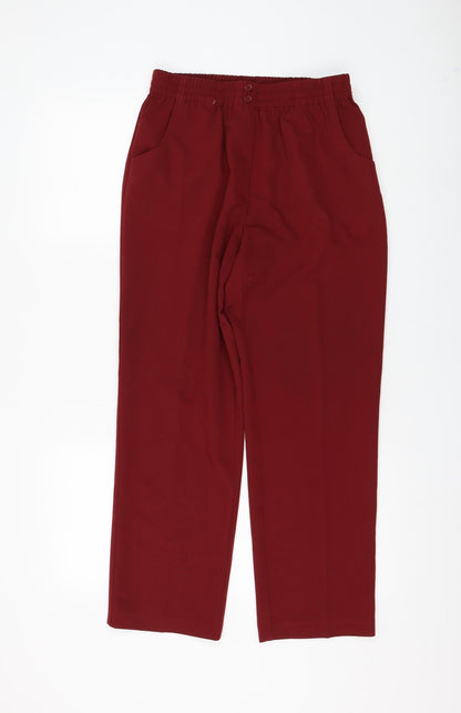 Ocealis Womens Red Polyester Trousers Size 10 L27 in Regular