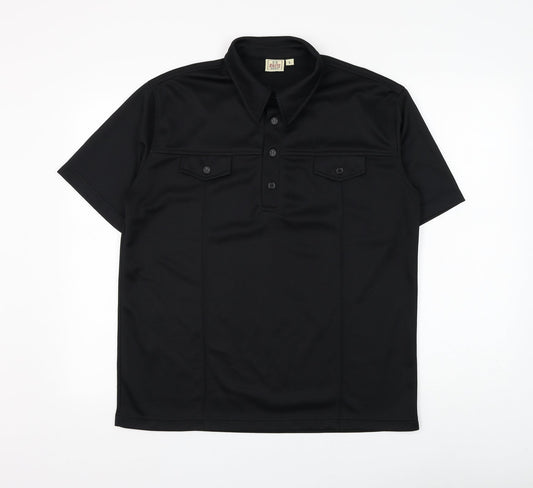 C.S Athletic Mens Black Polyester Polo Size L Collared Button
