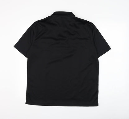 C.S Athletic Mens Black Polyester Polo Size L Collared Button