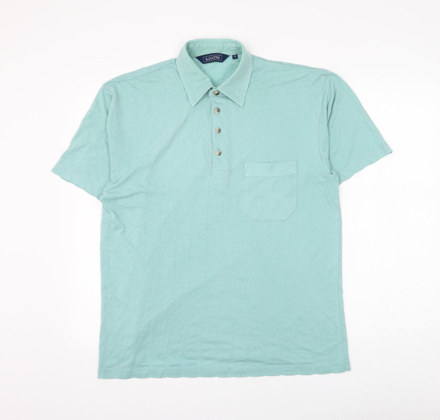 Savatini Mens Green Polyester Polo Size M Collared Button