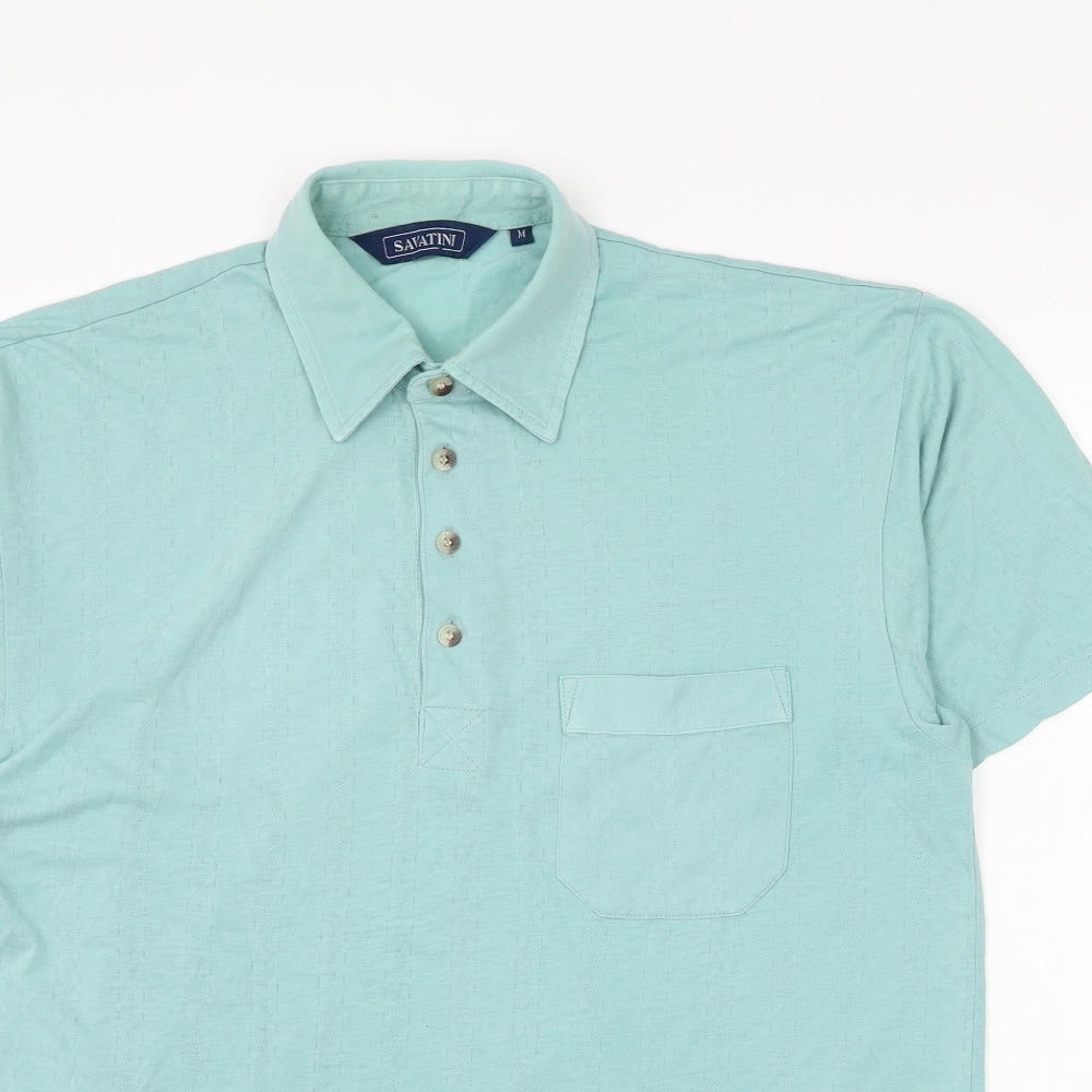 Savatini Mens Green Polyester Polo Size M Collared Button