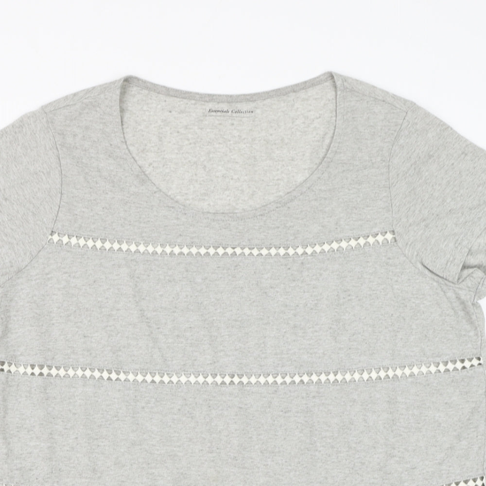 Essentials Collection Womens Grey Polyester Basic T-Shirt Size M Scoop Neck