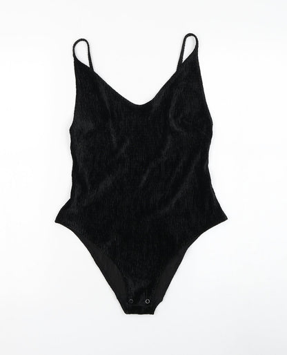 H&M Womens Black Polyester Bodysuit One-Piece Size S Snap
