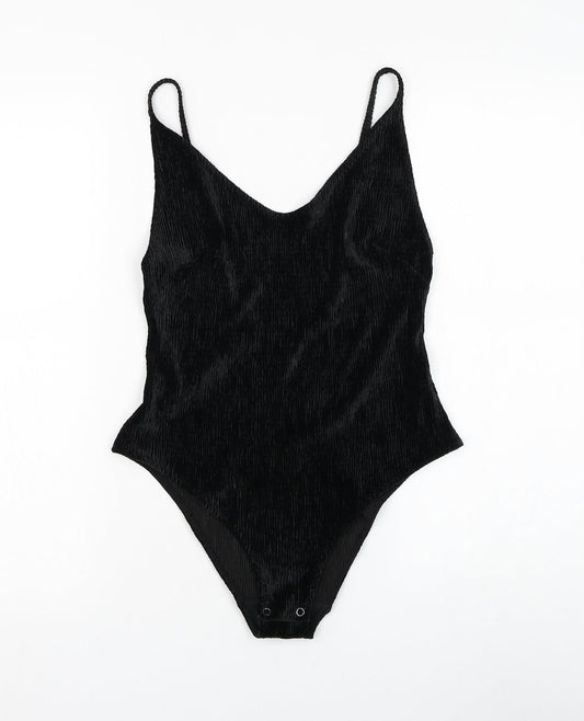 H&M Womens Black Polyester Bodysuit One-Piece Size S Snap