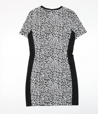 Atmosphere Womens Black Geometric Polyacrylate Fibre Pencil Dress Size 12 Round Neck Pullover