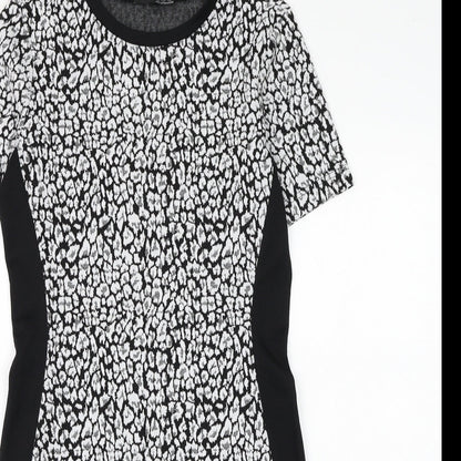 Atmosphere Womens Black Geometric Polyacrylate Fibre Pencil Dress Size 12 Round Neck Pullover