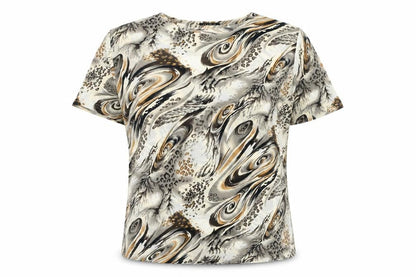Get Rich Womens Multicoloured Geometric Polyester Basic T-Shirt Size M Round Neck