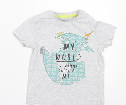F&F Baby Grey Cotton Basic T-Shirt Size 12-18 Months Crew Neck Button - My World Is Mummy & Daddy