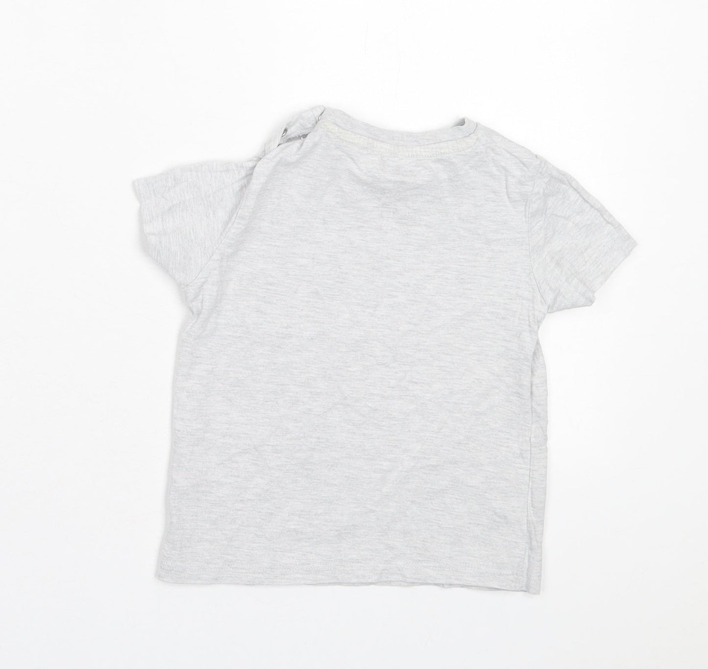 F&F Baby Grey Cotton Basic T-Shirt Size 12-18 Months Crew Neck Button - My World Is Mummy & Daddy