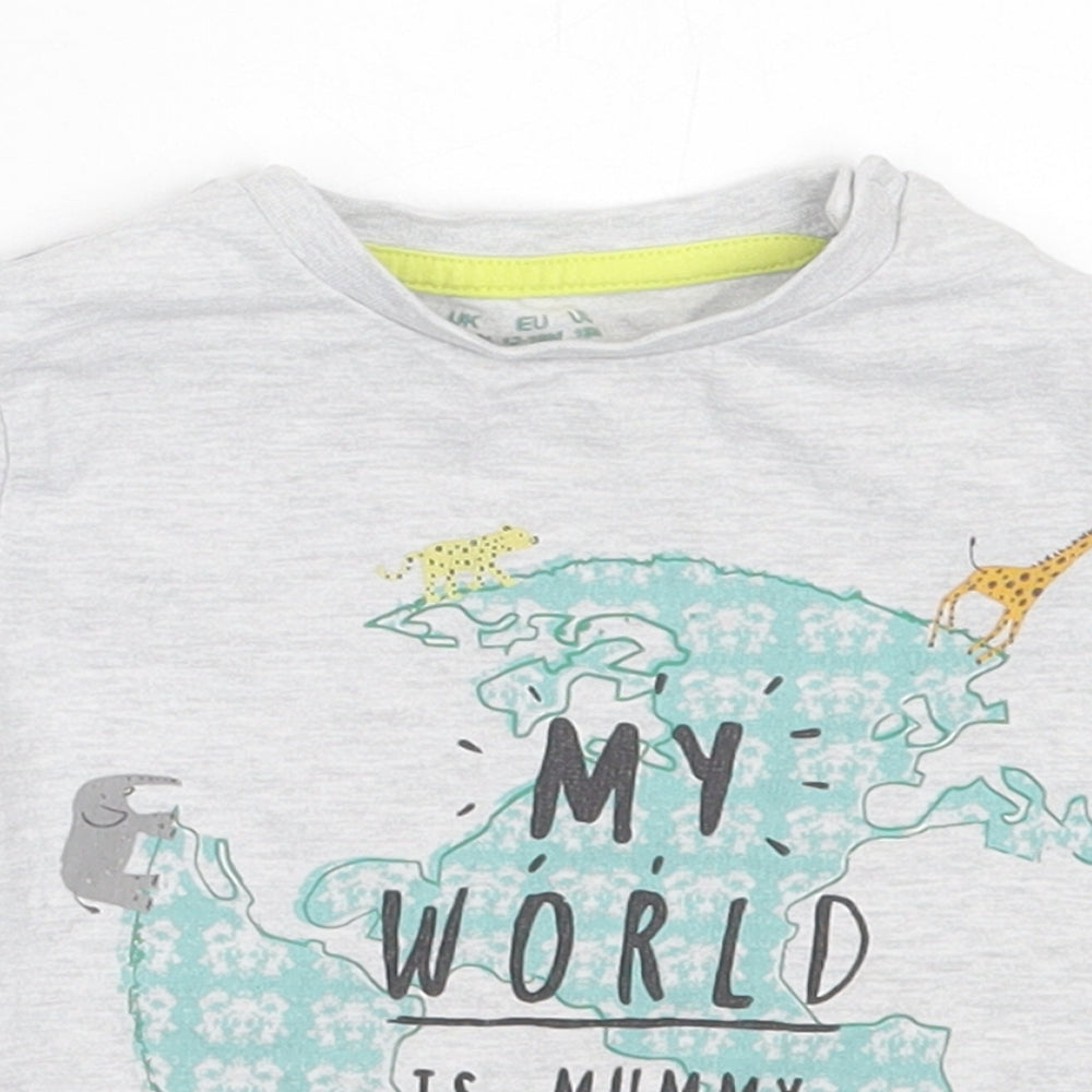 F&F Baby Grey Cotton Basic T-Shirt Size 12-18 Months Crew Neck Button - My World Is Mummy & Daddy
