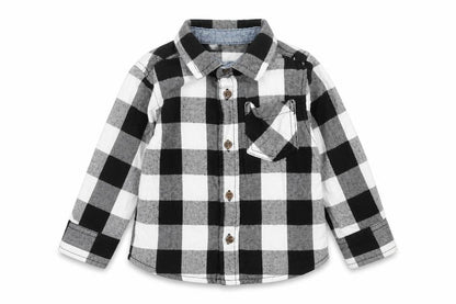Urban Rascals Girls Black Check Cotton Basic Button-Up Size 12-18 Months Collared Button - Pocket Detail