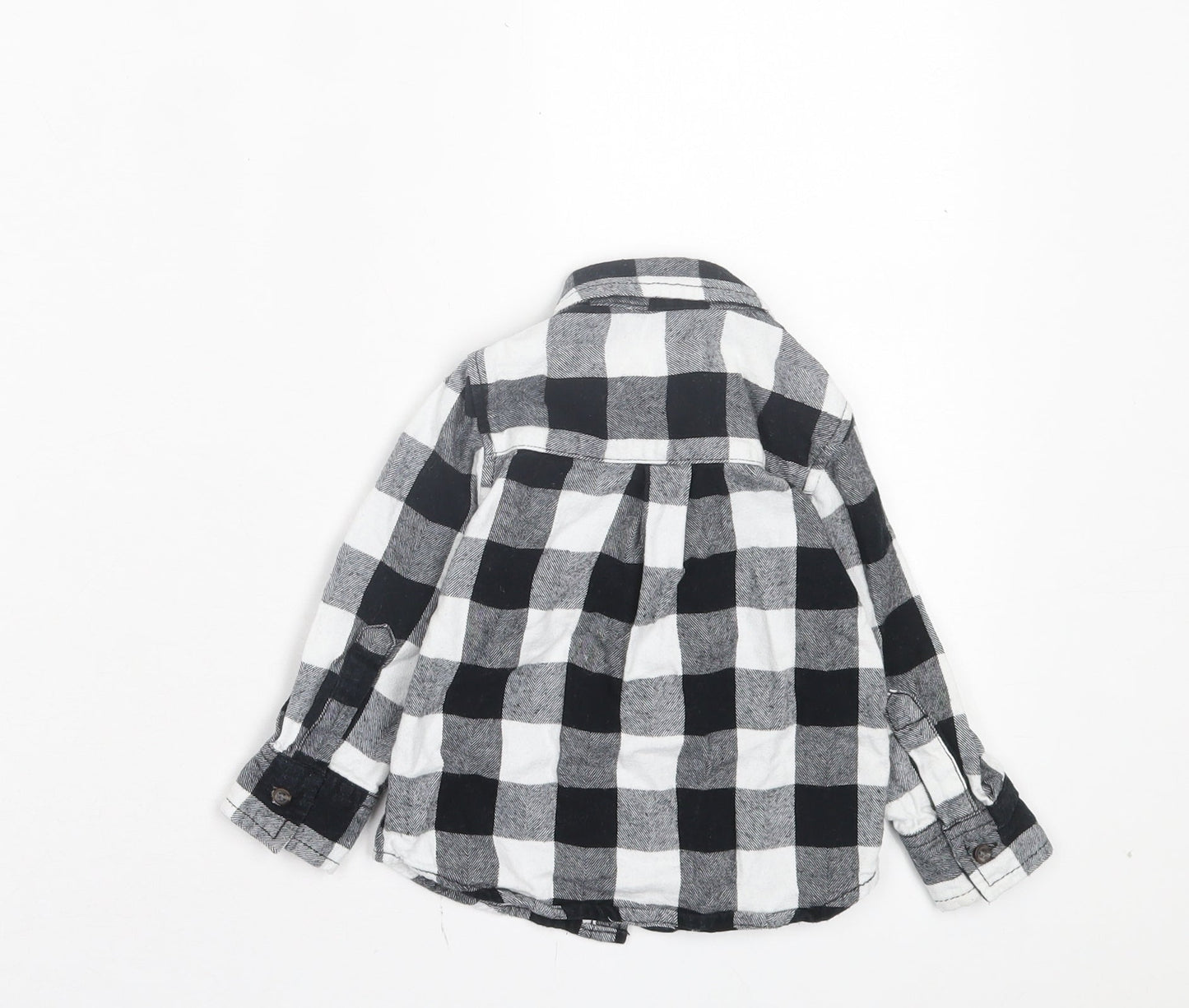 Urban Rascals Girls Black Check Cotton Basic Button-Up Size 12-18 Months Collared Button - Pocket Detail