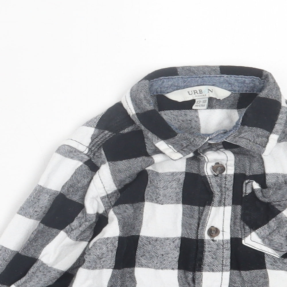 Urban Rascals Girls Black Check Cotton Basic Button-Up Size 12-18 Months Collared Button - Pocket Detail
