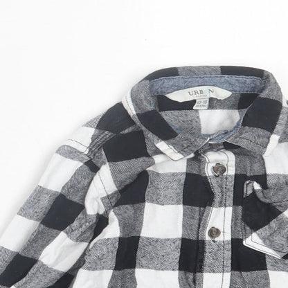 Urban Rascals Girls Black Check Cotton Basic Button-Up Size 12-18 Months Collared Button - Pocket Detail