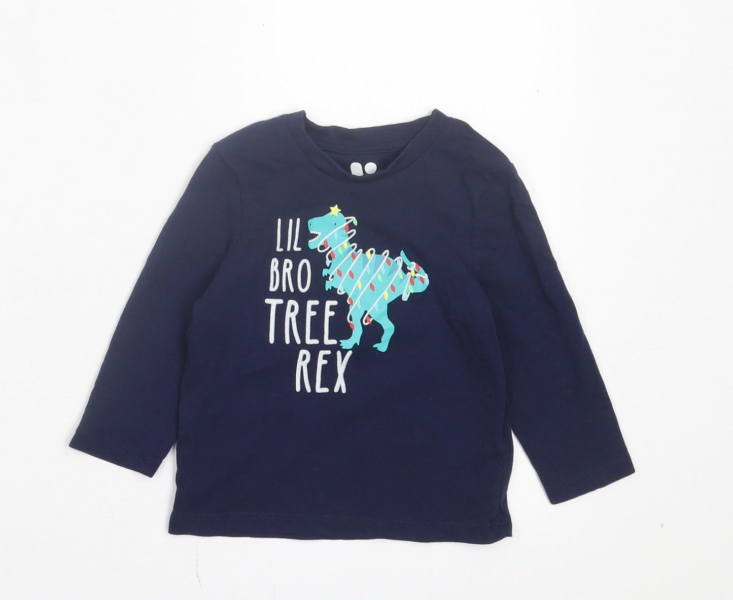 Very Boys Blue Cotton Basic Casual Size 12-18 Months Crew Neck Pullover - Lil Bro Tree Rex